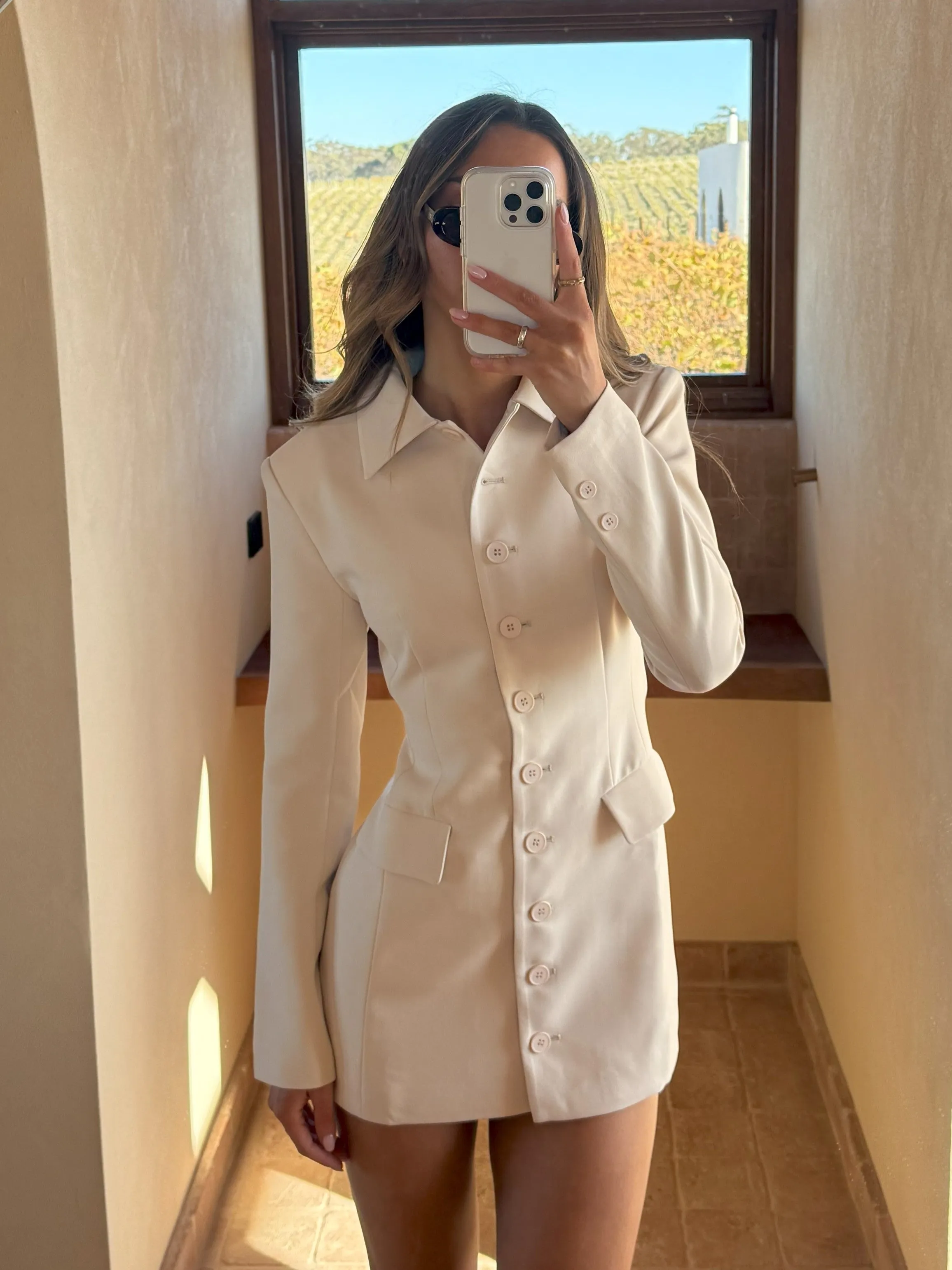 Cheri Long Sleeve Mini Dress - Cream Flash Vibe