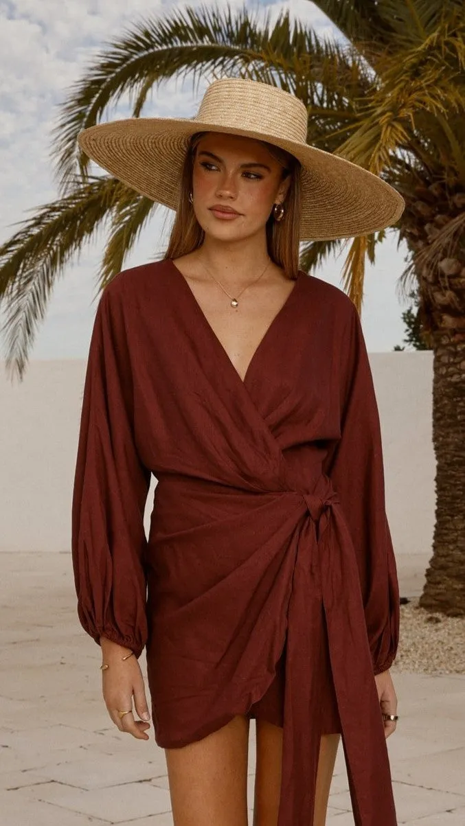 Glow Rush Myra Long Sleeve Mini Dress - Chocolate