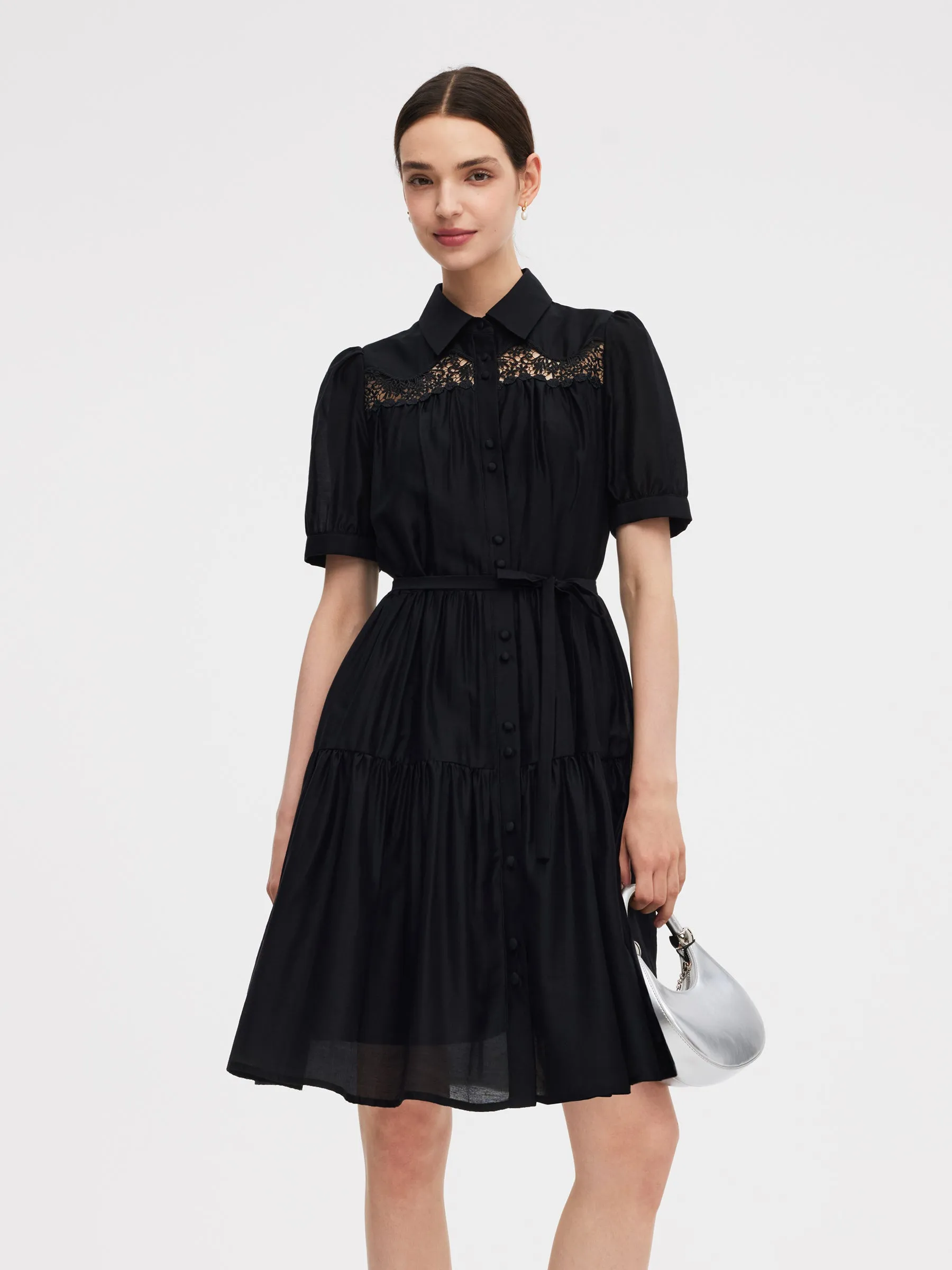 Tencel Blend Women Tiered Mini Dress With Ribbon Fashionable short dress for events Glow Soft