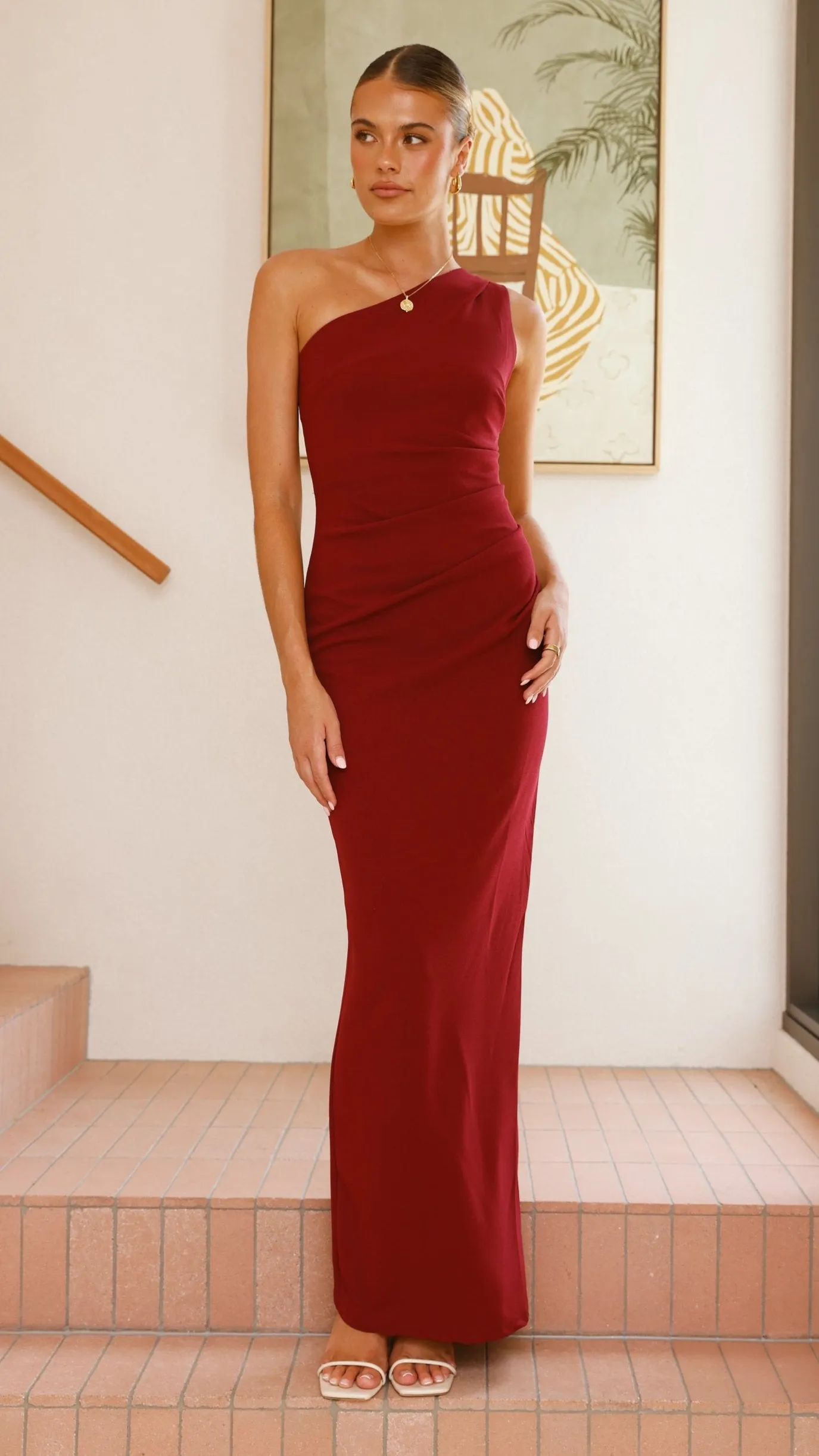 A-Line Cut Cataleya Maxi Dress - Wine
