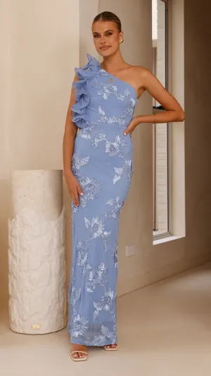 Darlee Maxi Dress - Blue Floral Pleat Glow