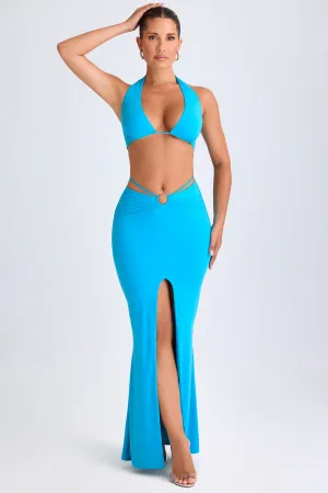 Structured Shape Timeless Touch Hardware-Detail Mid-Rise Maxi Skirt in Aqua Blue