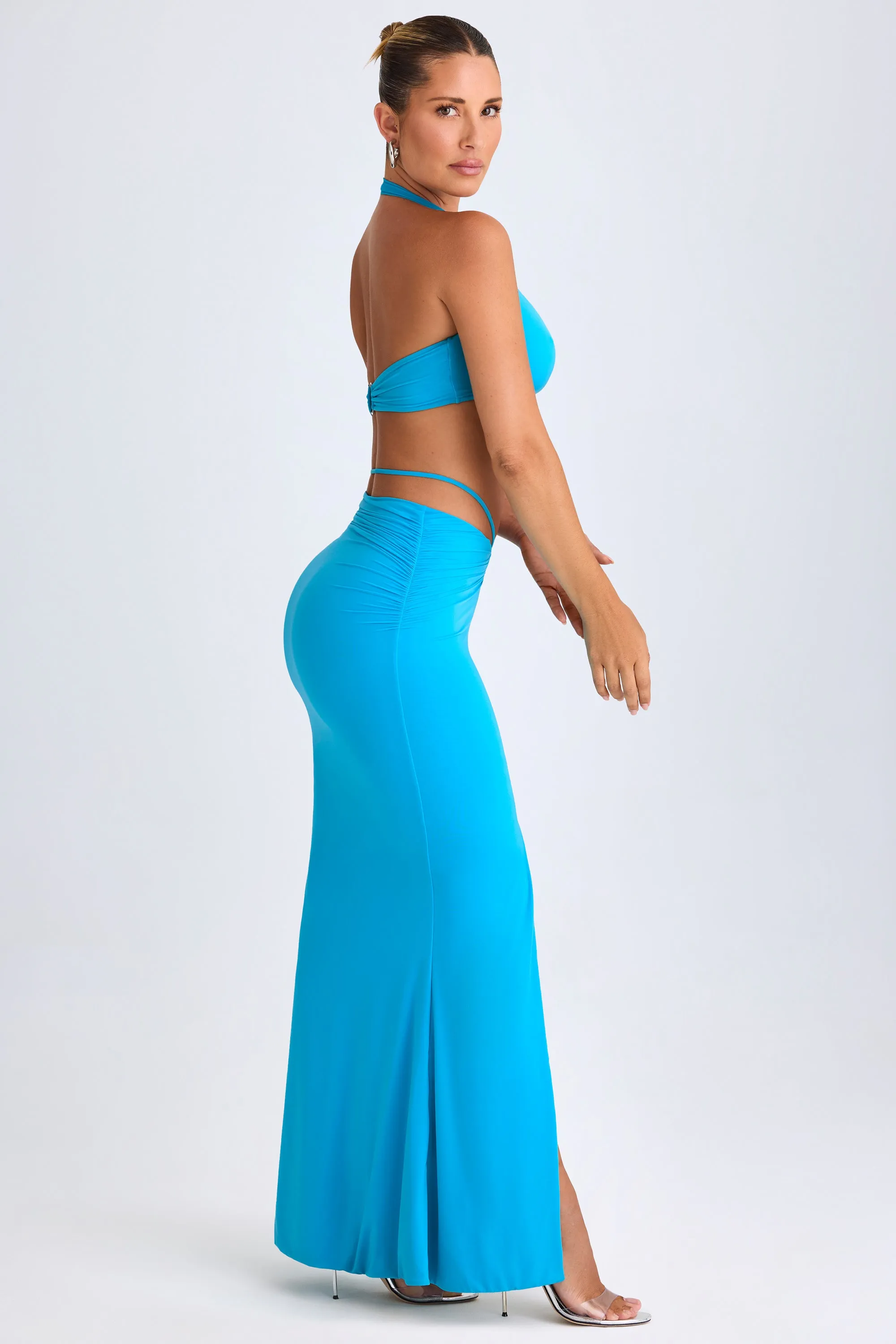 Hardware-Detail Mid-Rise Maxi Skirt in Aqua Blue Daily Style Chic Tones