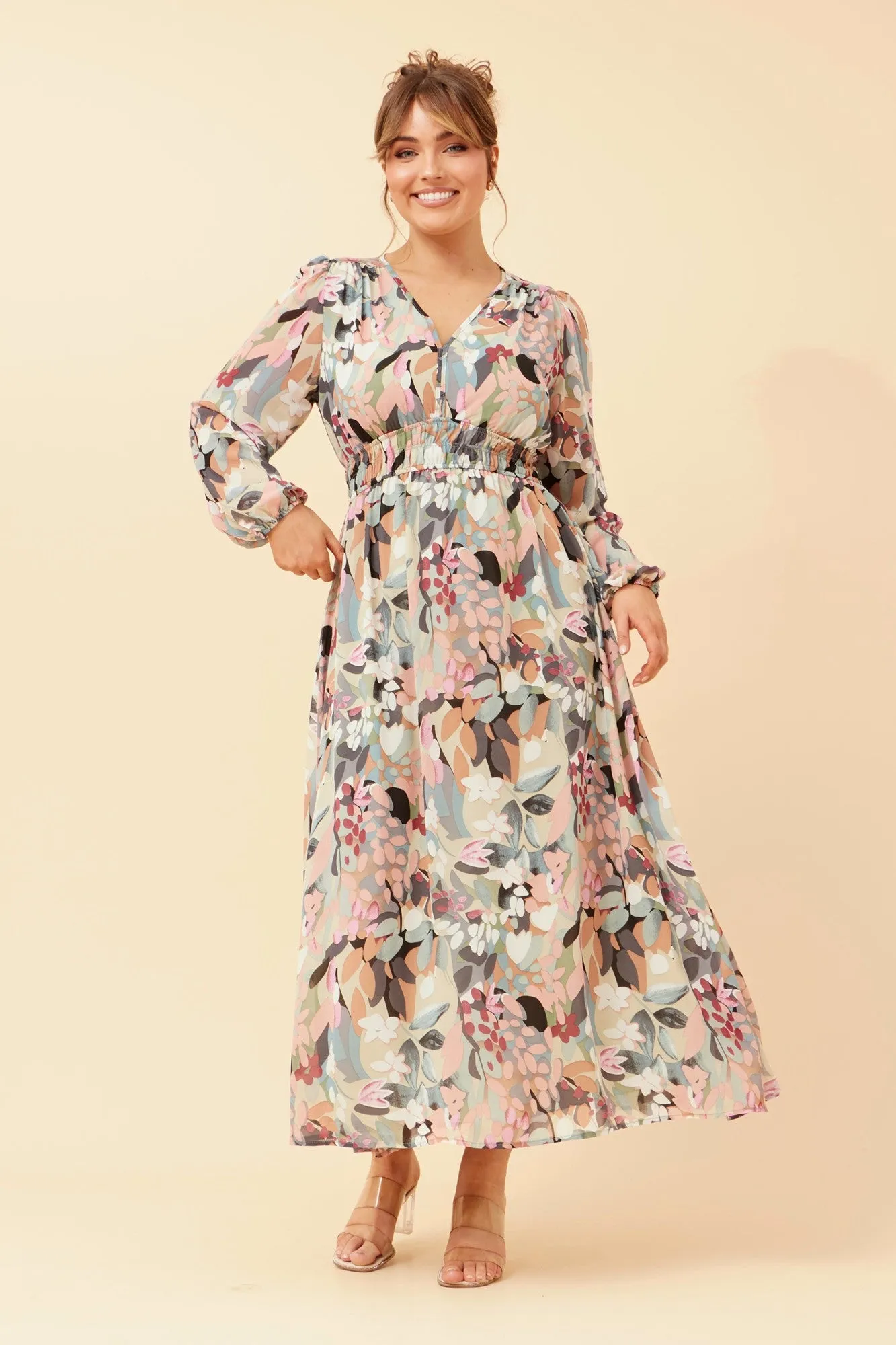Modern Muse DELFINA BOTANICAL PRINT MAXI DRESS