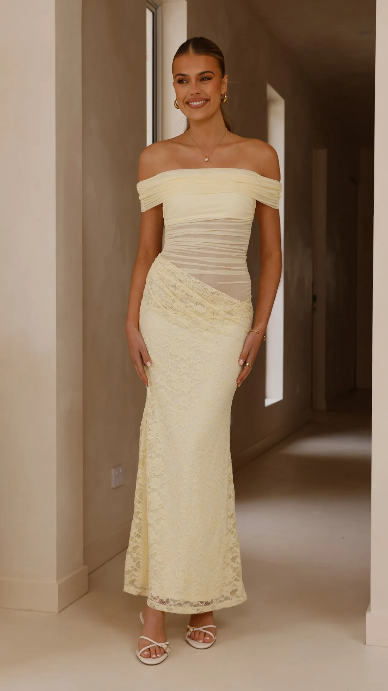 Gray Mist Tiarna Off The Shoulder Maxi Dress - Yellow