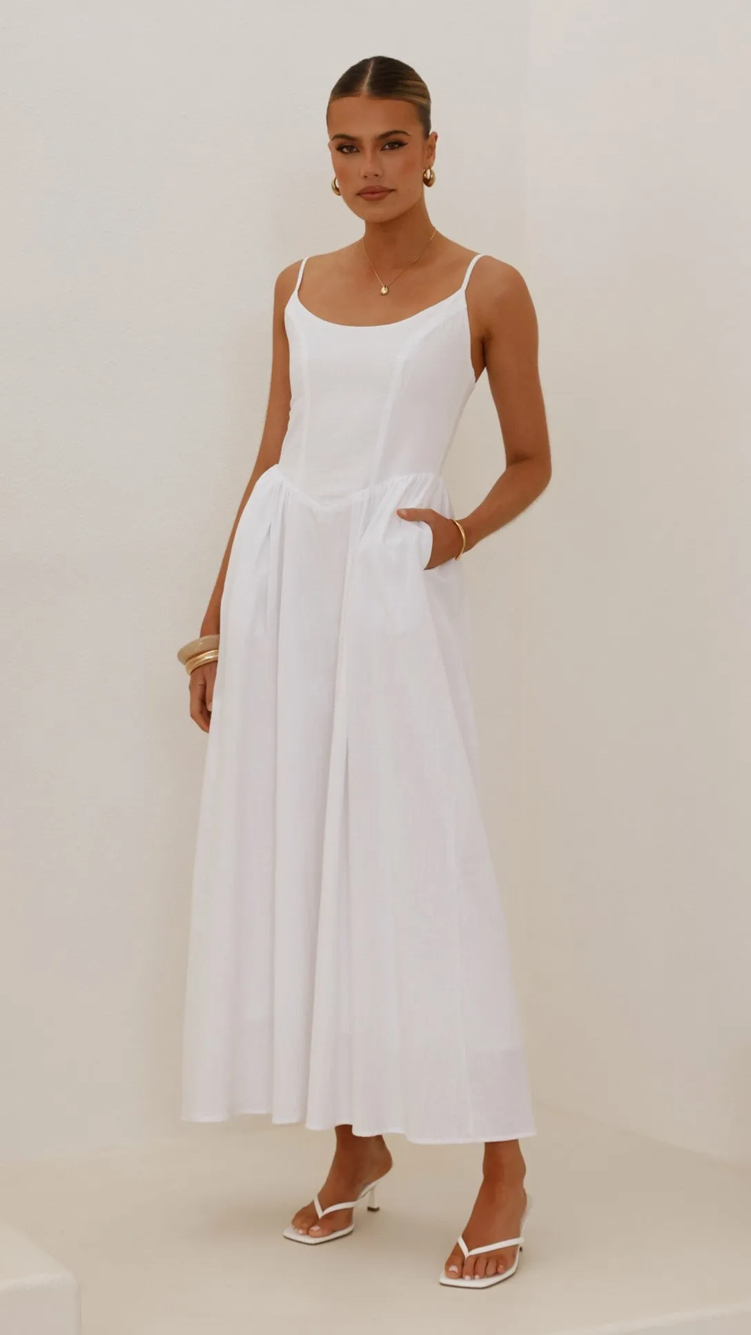 Laurelia Maxi Dress - White Shimmer Sky