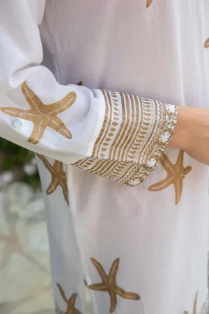 Guadalupe Short Organic Cotton Tunic | Starfish White/Gold Urban Fashion