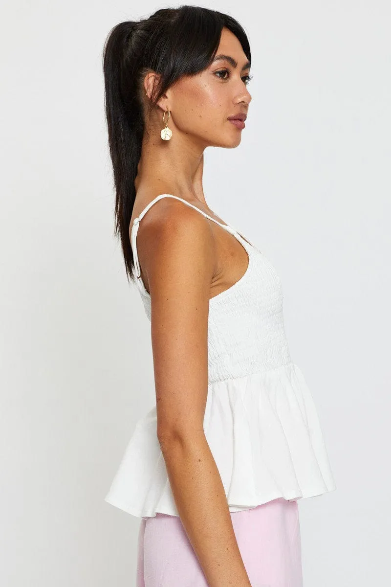 CompressionEnhanced Fit Cool Edge White Peplum Top Sleeveless V-Neck