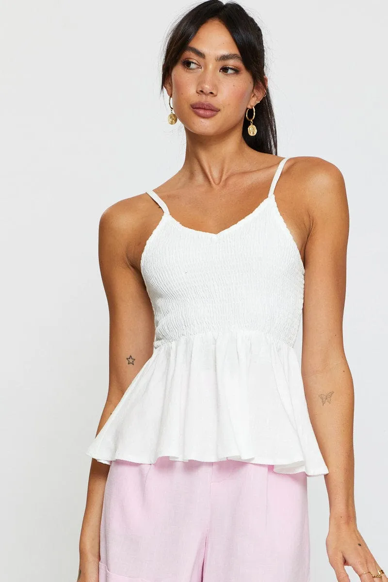 CompactPackaging White Peplum Top Sleeveless V-Neck