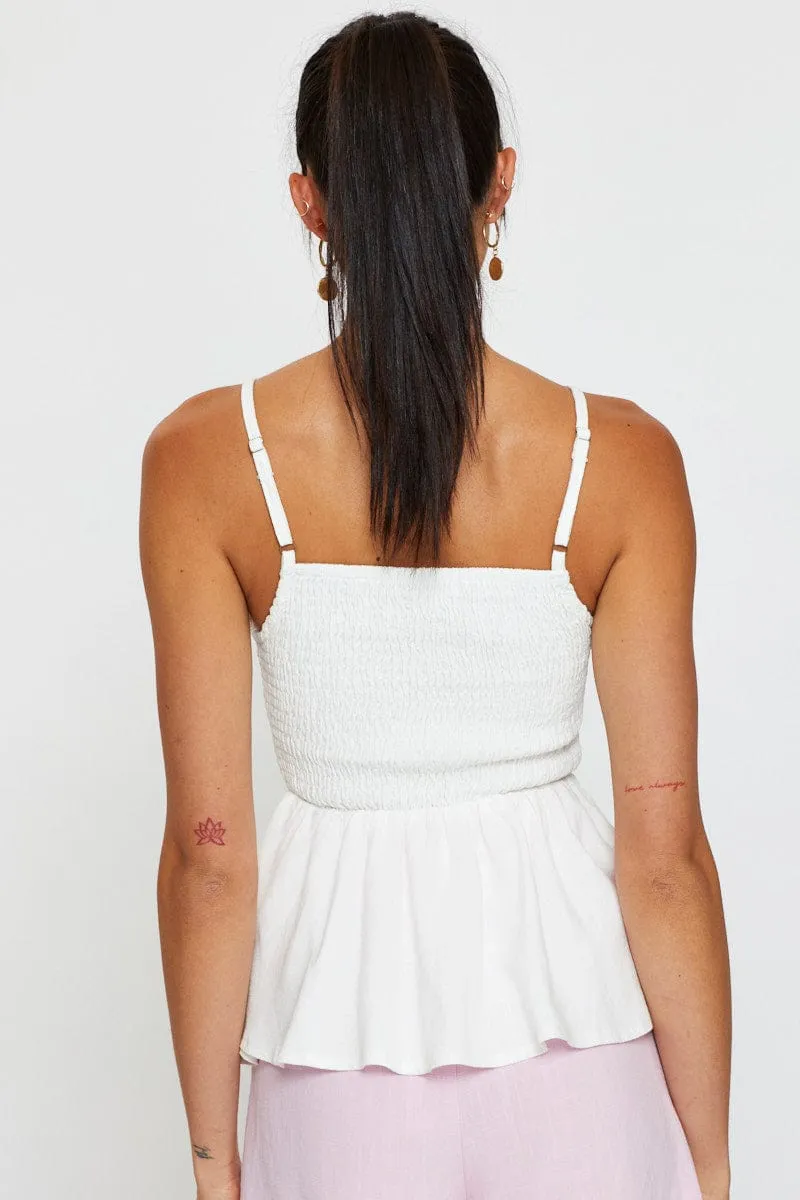 White Peplum Top Sleeveless V-Neck CompactWeave