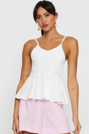 White Peplum Top Sleeveless V-Neck KnotFree Tailoring Outdoor Jacket