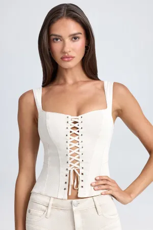 Lace-Up Corset Top in Ecru MultiPurposePockets Foldable Hem