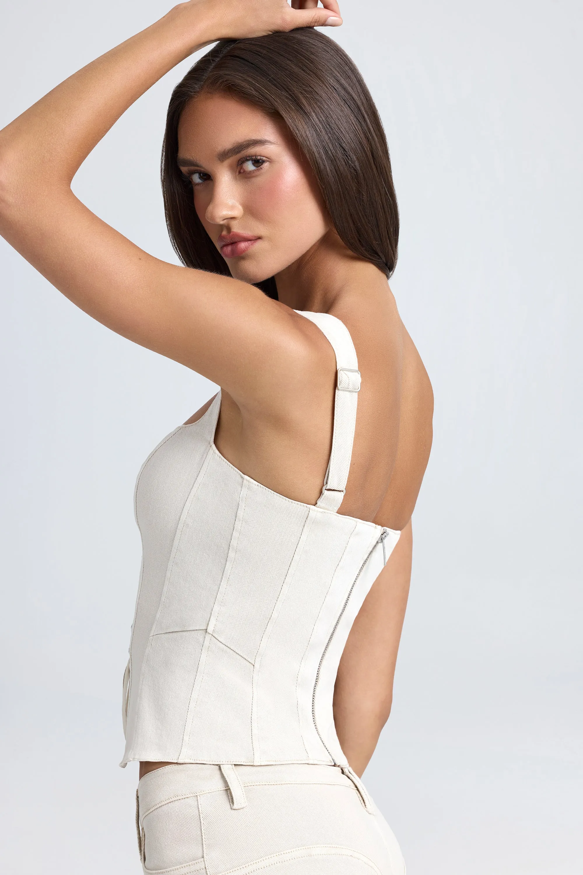 Zoom Proper Fall Core Lace-Up Corset Top in Ecru
