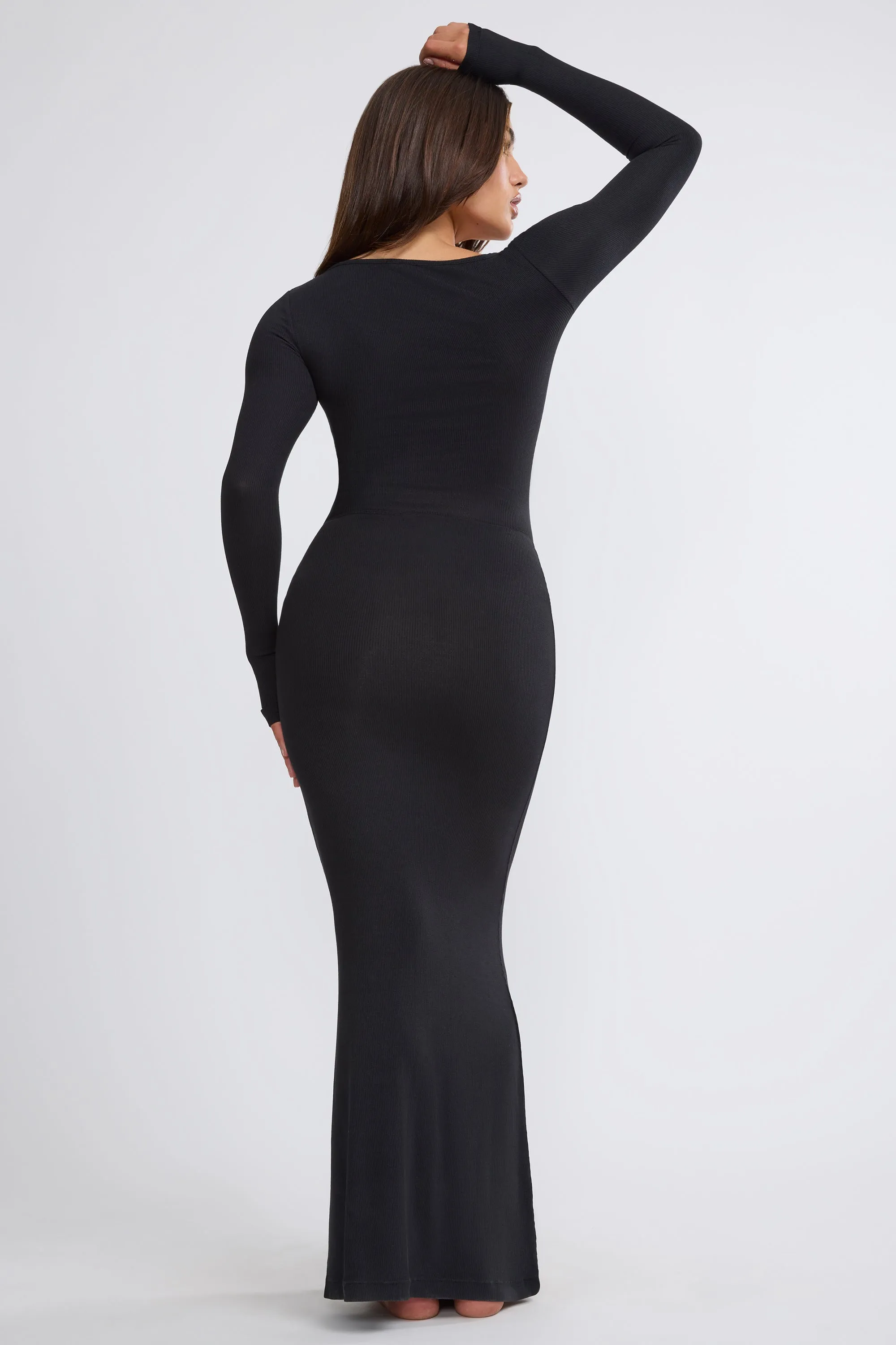 Ribbed Modal Mid Rise Maxi Skirt in Black Basic Layers Chic Mood