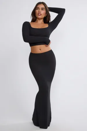 Ribbed Modal Mid Rise Maxi Skirt in Black Timeless Outfit