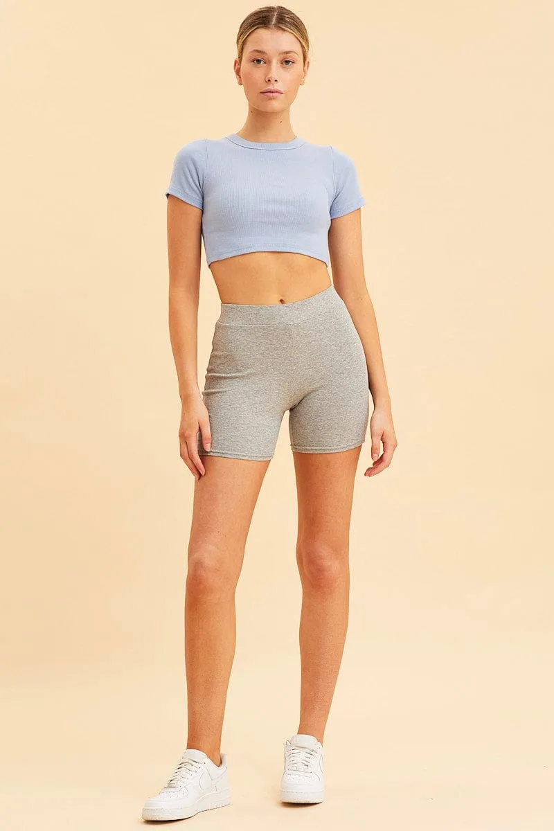 Sport Glow Glitter Glow Blue Baby Tee Crop Crew Neck Short Sleeve Rib