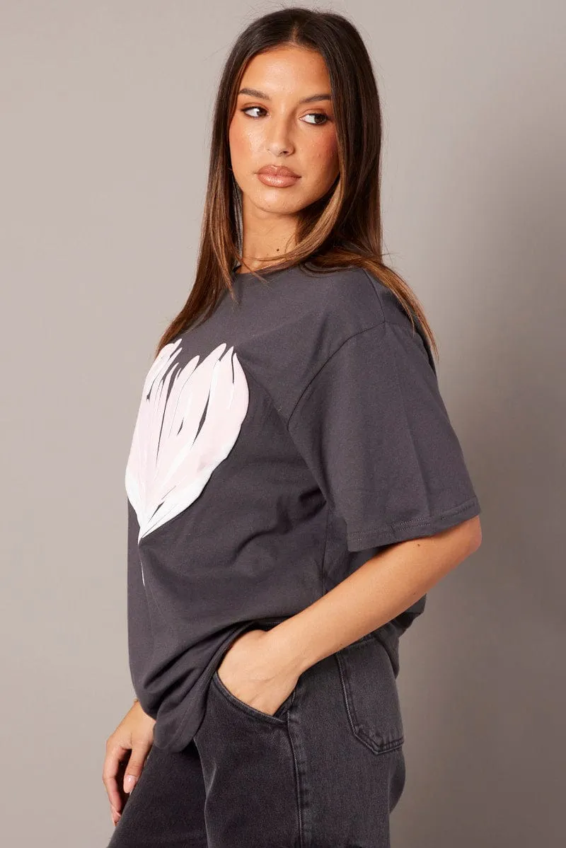Grey Graphic Tee Short Sleeve Essential Clothing UVProtectionFinish