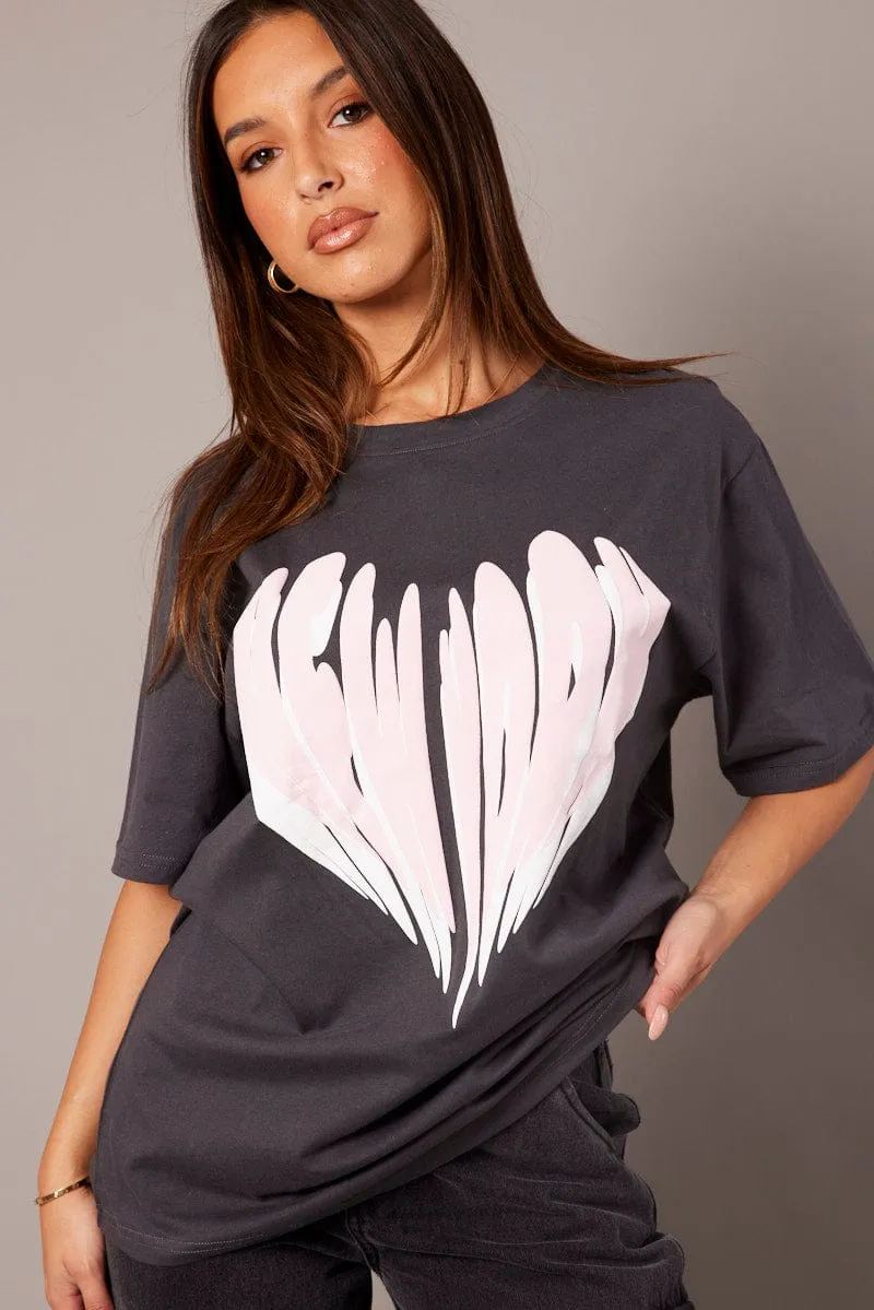 TensionAdjustedWaistband Grey Graphic Tee Short Sleeve