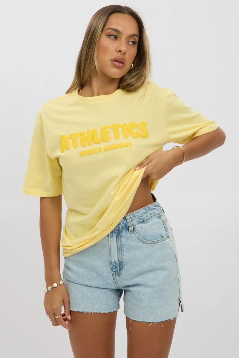 Non Irritating Seams Modern Simplicity Yellow Graphic Tee Short Sleeve