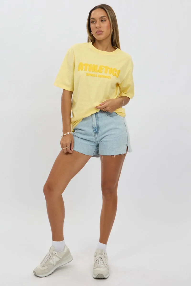 Chic Comfort Style Athletic Fit Yellow Graphic Tee Short Sleeve