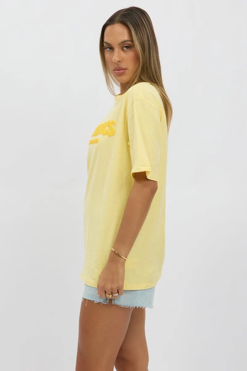 Crew Neck Design Yellow Graphic Tee Short Sleeve