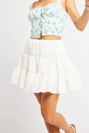 Soft Combo White Skater Skirt Tiered High Rise Mini Lace Insert