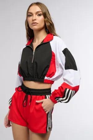 Stylish Essentials cycling suitable GAME TIME HALF ZIP CROP SWEATSHIRT