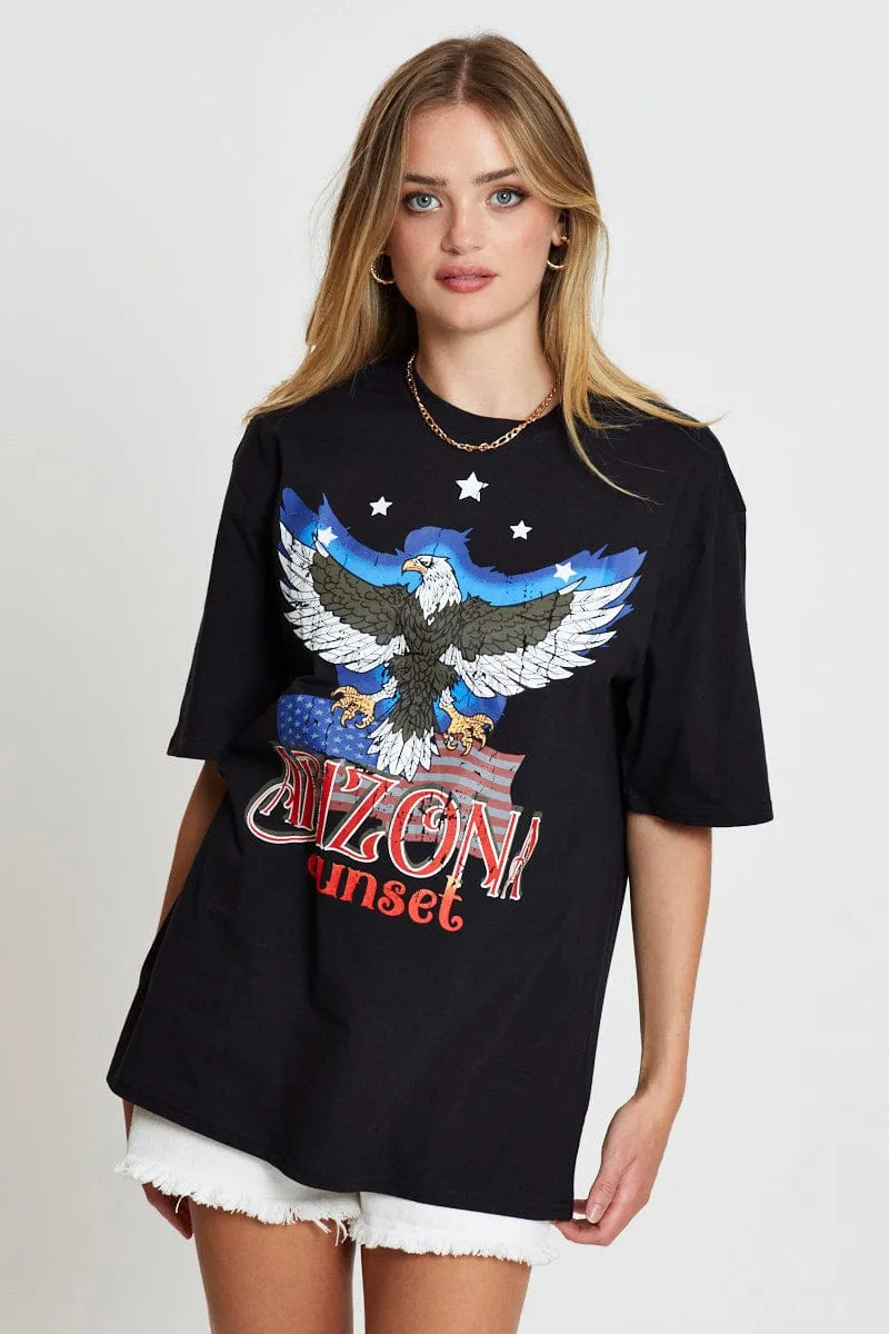Black Graphic T Shirt Short Sleeve Comfort and Breathable