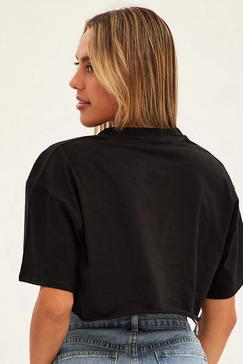 Durable Style Comfy All-Day Black Crop T Shirt Short Sleeve Crew Neck Motorcycle