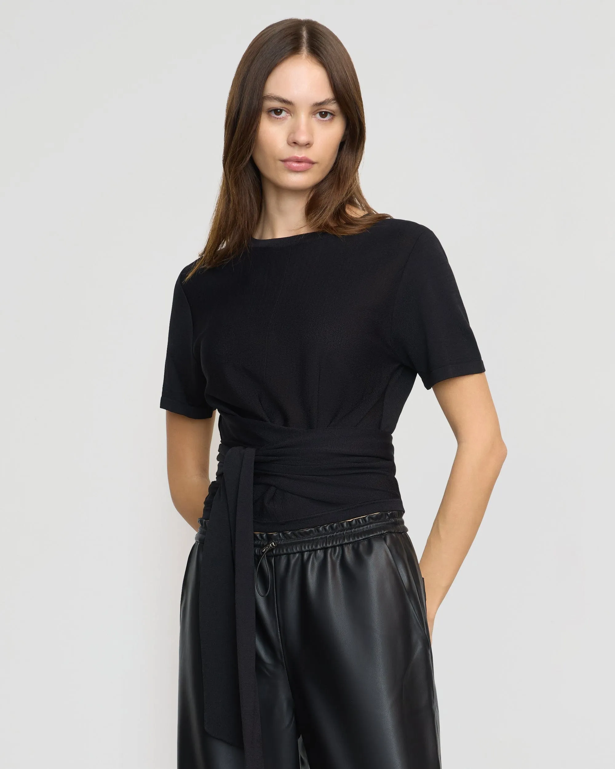 Jude Cropped Tie-Front Top Snuggle Style Comfort Knit Piece