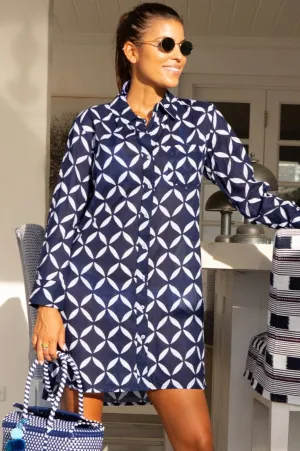 Saffron Organic Cotton Beach Shirt | Shibori Navy/White Show Edge