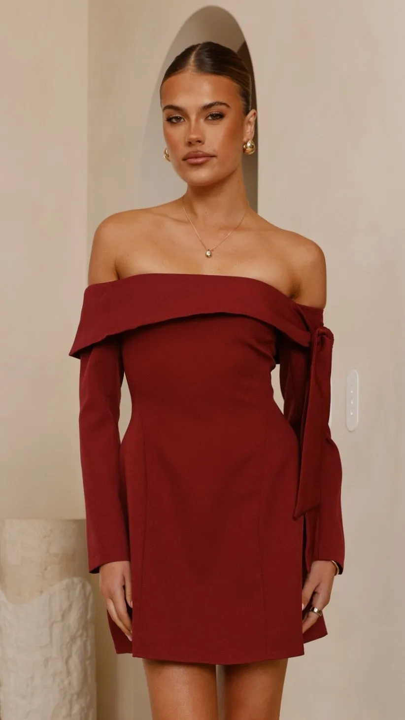 All Day Comfort City Scene Halen Long Sleeve Mini Dress - Wine