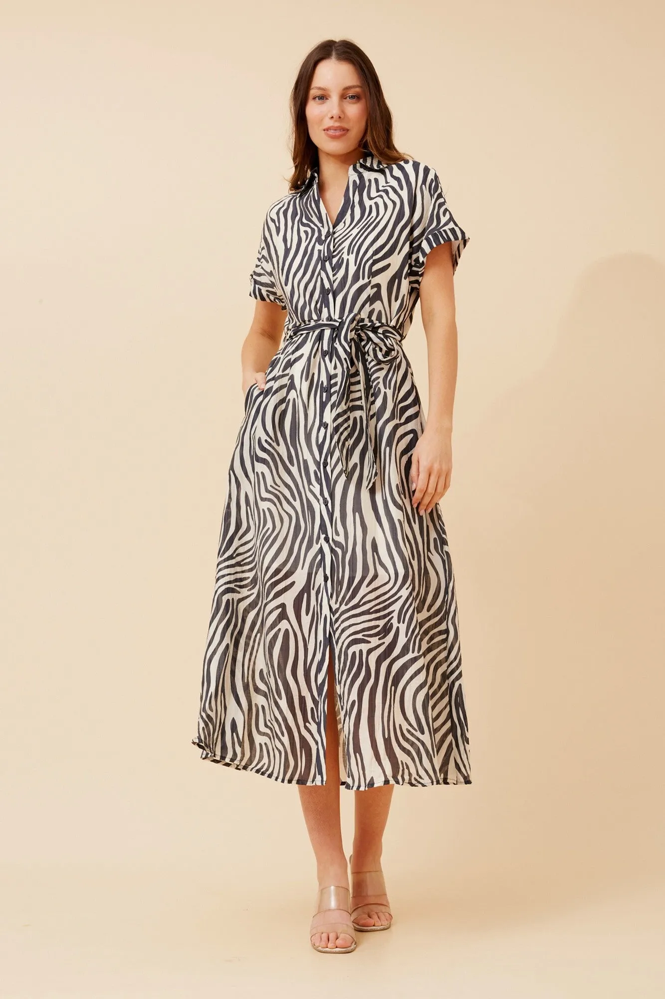 DOROTHEA ZEBRA PRINT SHIRT DRESS Effortless Comfort