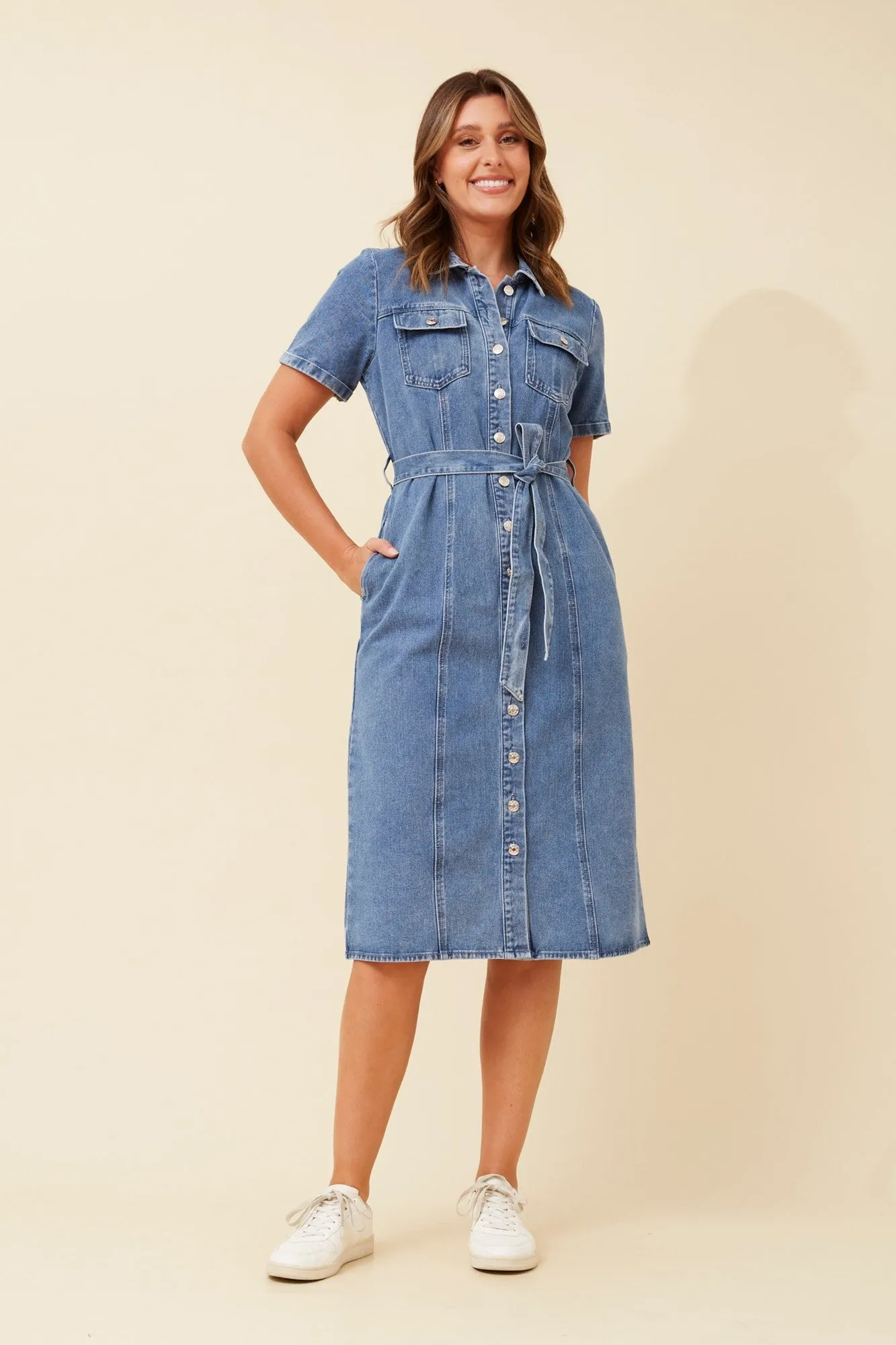 KEONI DENIM SHIRT DRESS All-day wear midi Seasonal Comfort