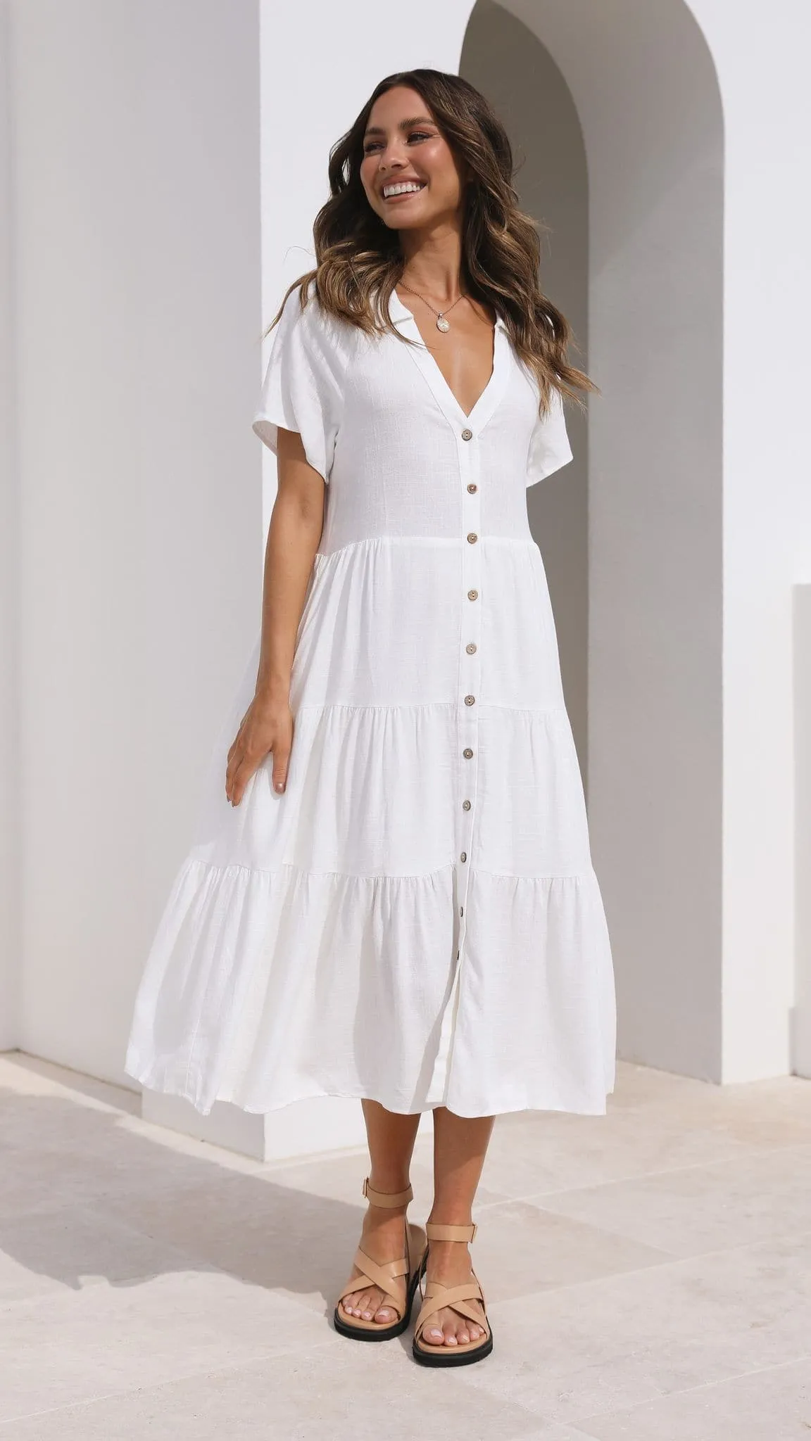Kimberly Midi Dress - White Lace Fine