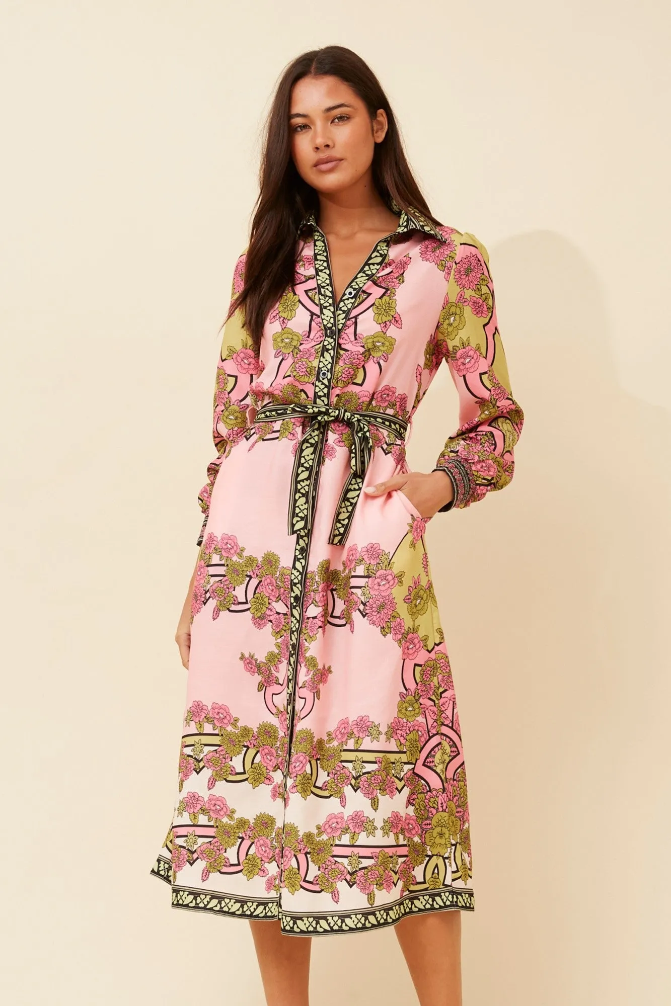 Smart Wardrobe DONELLE BORDER PRINT SHIRT DRESS