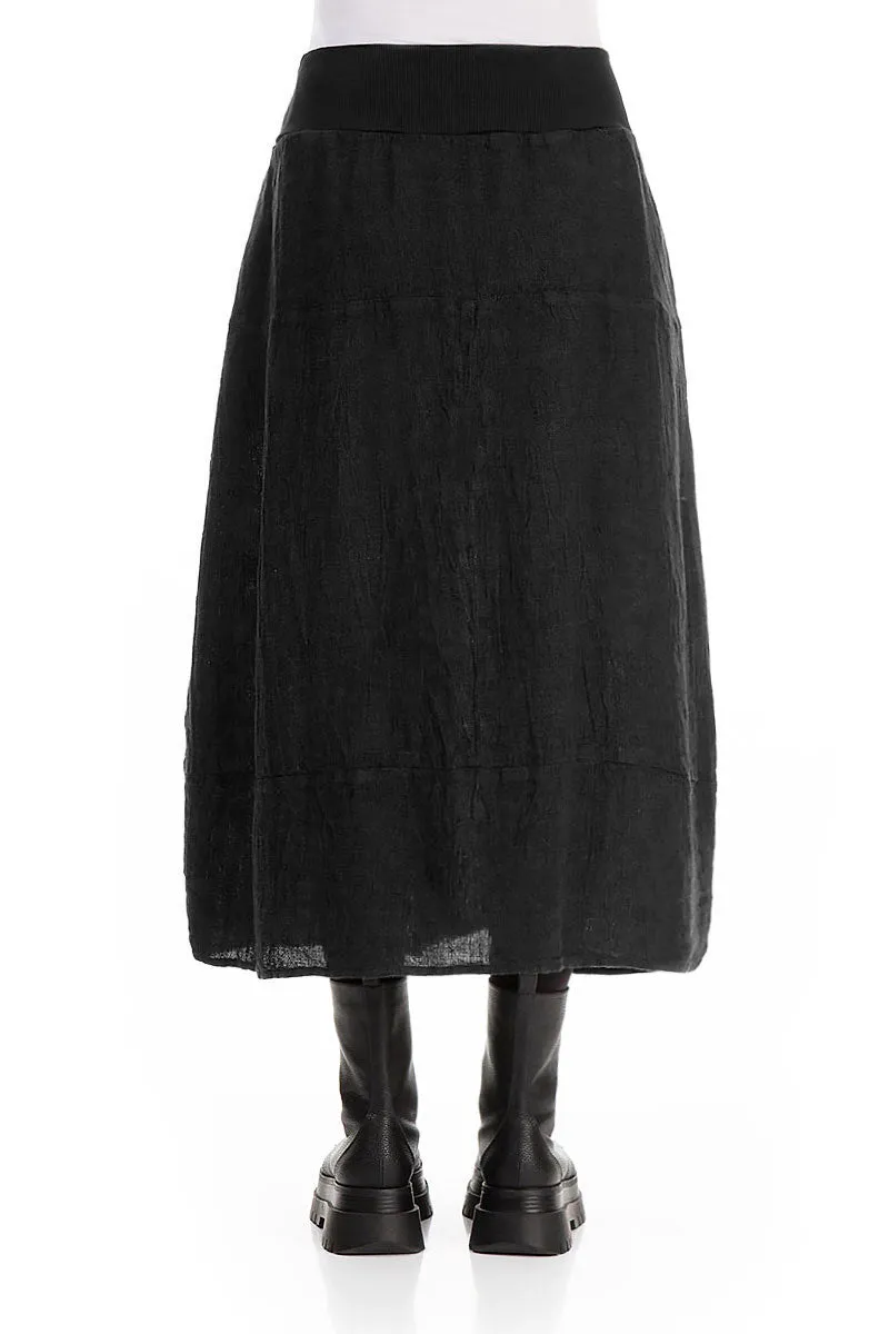 Hidden Zipper Cotton Waist Black M??lange Linen Skirt