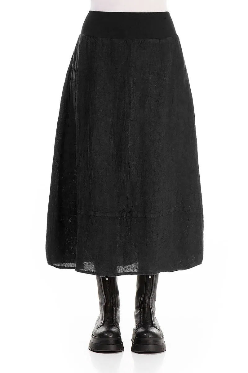 Cotton Waist Black M??lange Linen Skirt Simple Styling