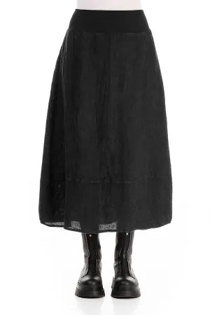 Cotton Waist Black M??lange Linen Skirt Simple Styling