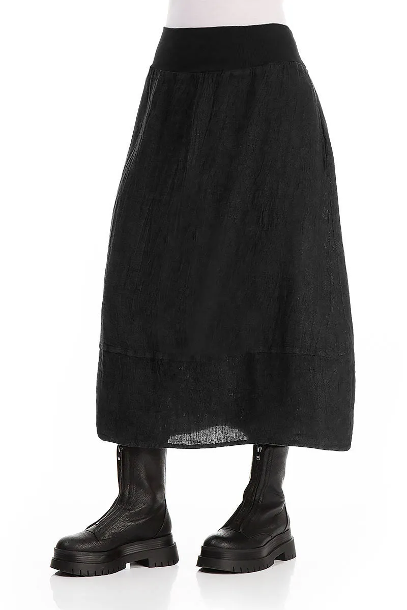 Cotton Waist Black M??lange Linen Skirt Classic Mood Smooth Texture
