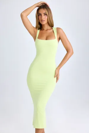 Brunch Ready Fashionable Piece Square Neck Midi Dress in Matcha Green