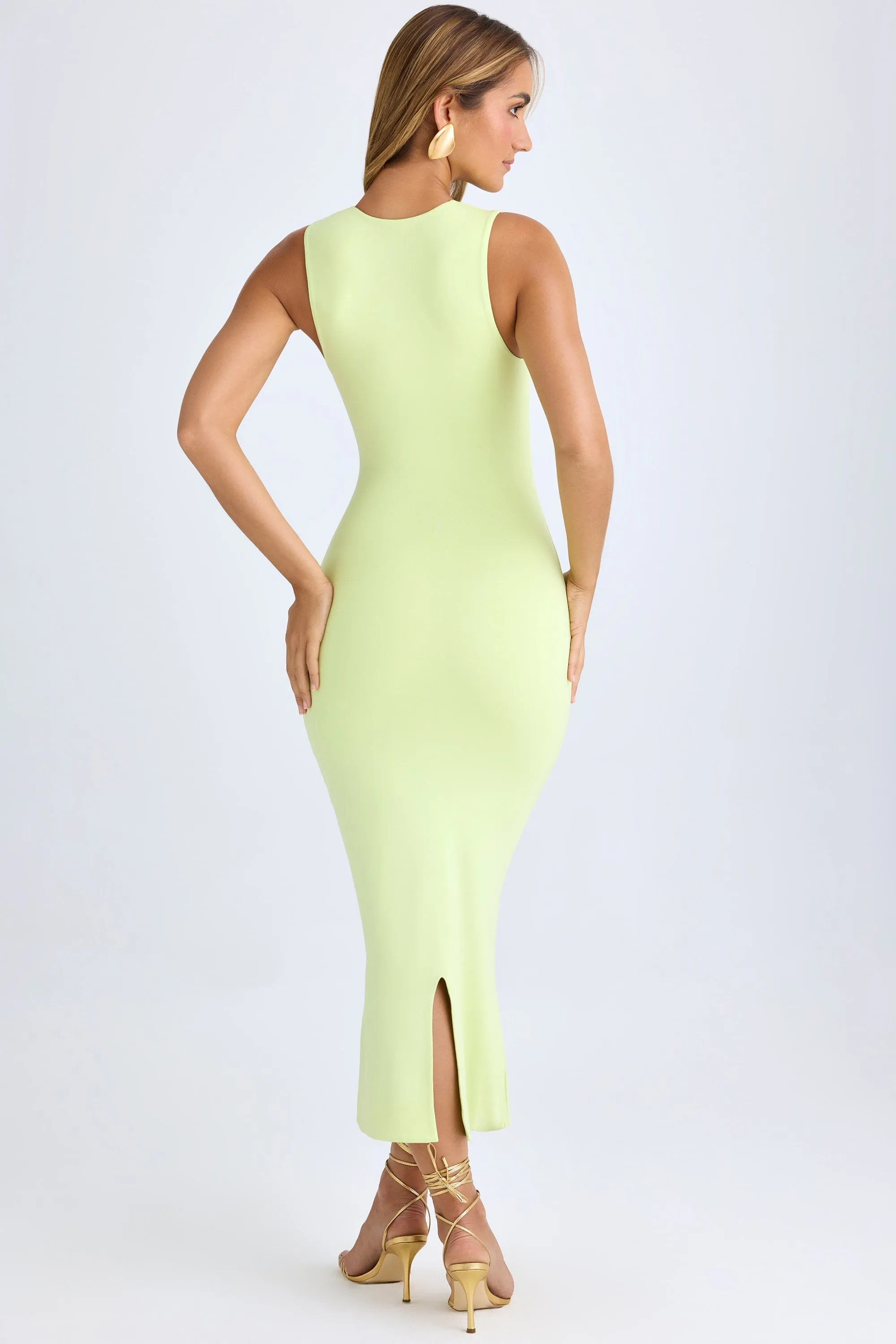 Square Neck Midi Dress in Matcha Green Relaxed Look
