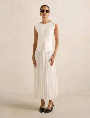 Lelani Petite Pleat Hem Midi Dress Mesh Breeze Chic dinner outfit