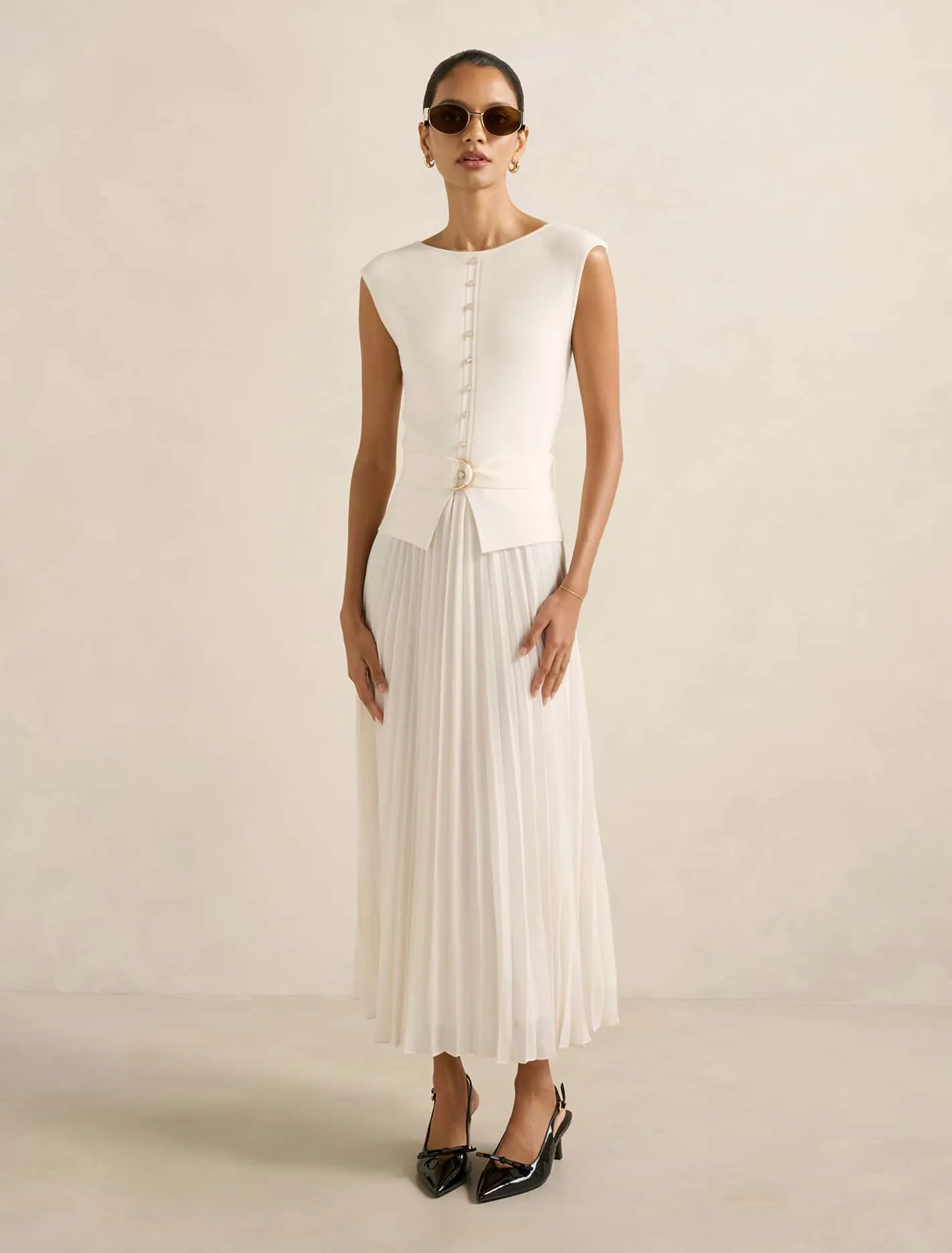 Graceful Flow City Mood Lelani Petite Pleat Hem Midi Dress