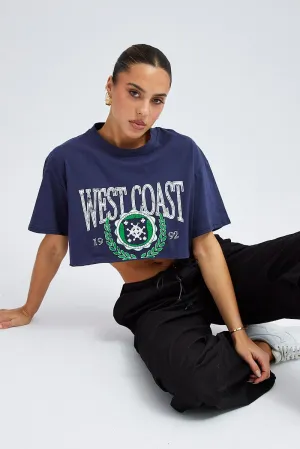 Blue Print Graphic Tee Crop Relaxed Varsity Slogan T-shirt Fresh Style