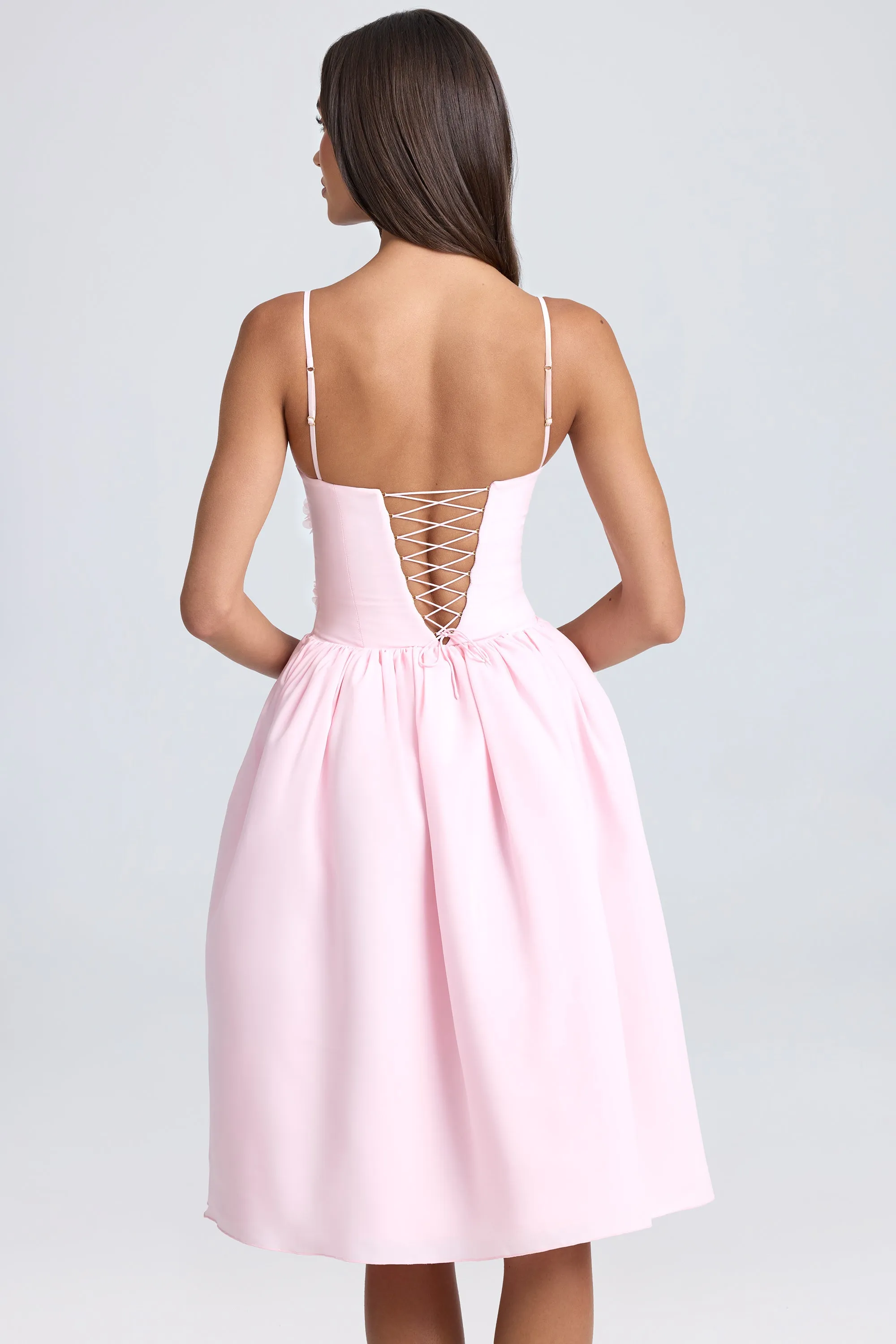 Floral-Appliqu?? Midi Dress in Blush Cotton Soft