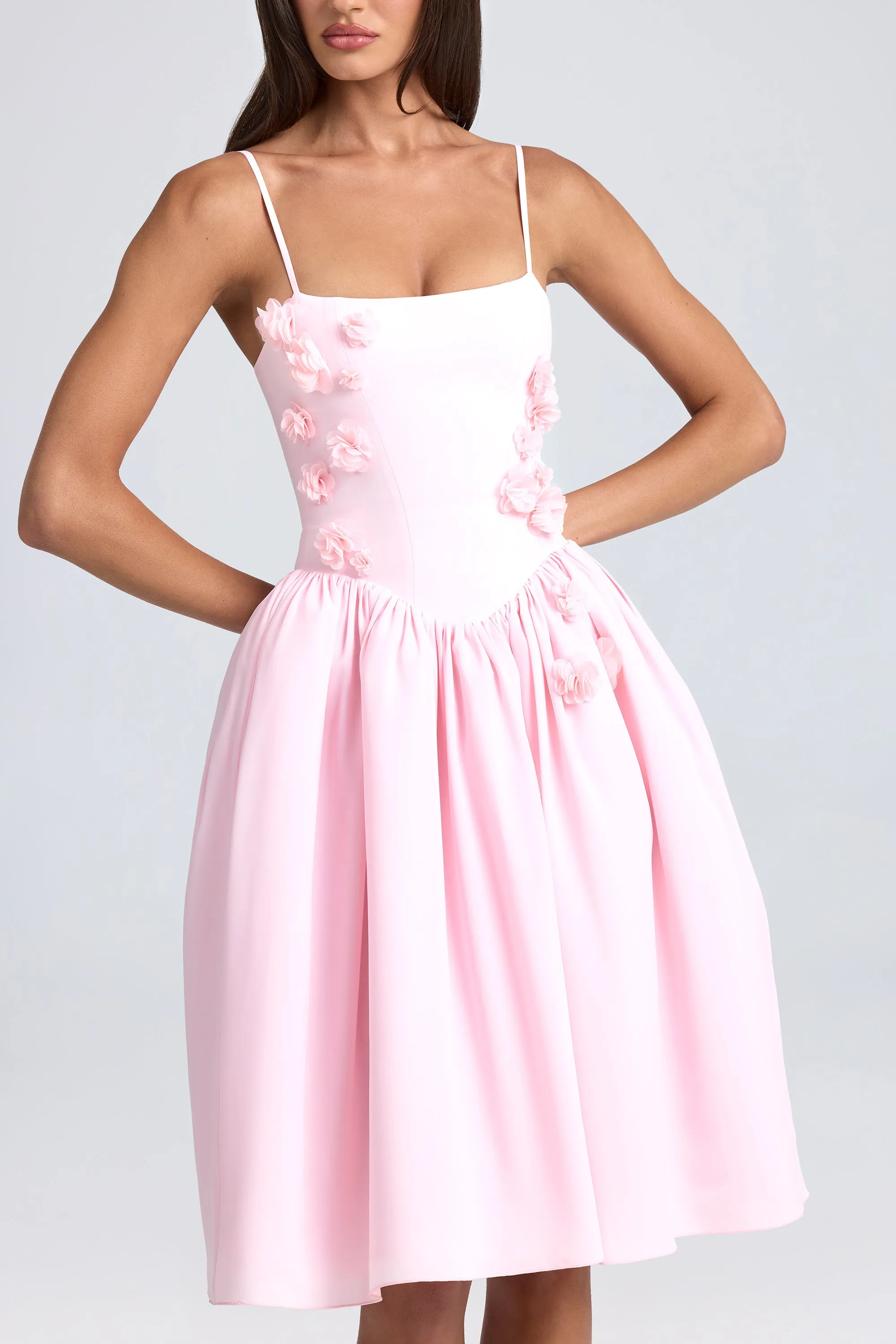Floral-Appliqu?? Midi Dress in Blush Walk Friendly