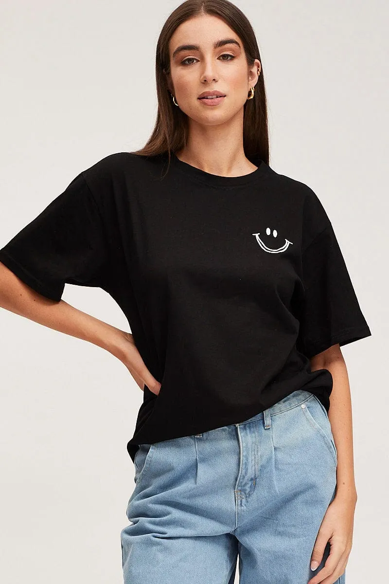 Black Graphic T Shirt Short Sleeve Perfect Wear LowImpactDye