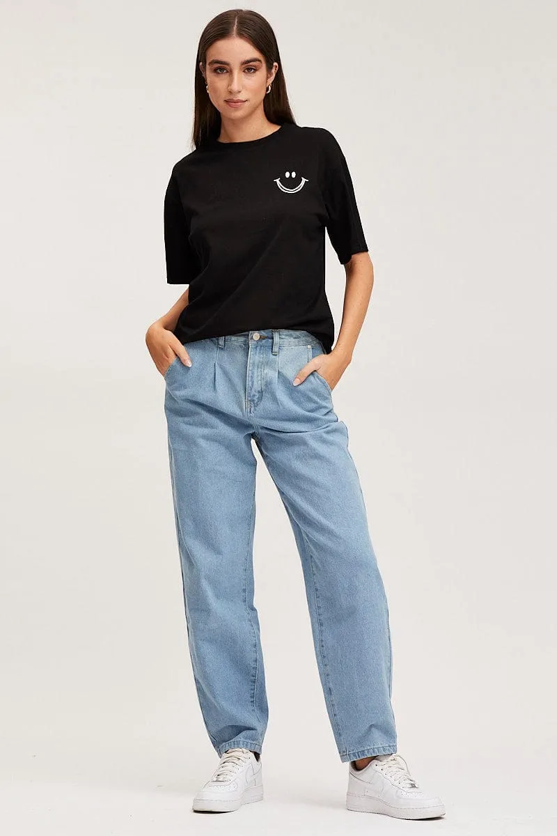 Basic Comfort Black Graphic T Shirt Short Sleeve