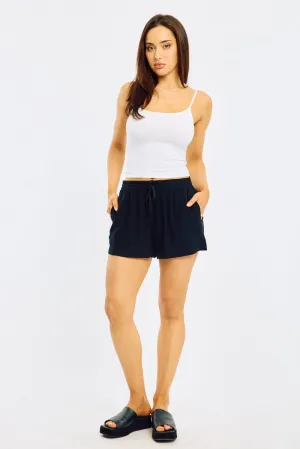 Black Shorts Elasticated Waist Contoured Cuff Design Heat Ready
